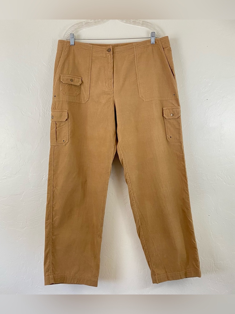 Ralph Lauren Size 16 Tan Rib Cotton Corduroy Straight Leg Cargo Pocket Trouser